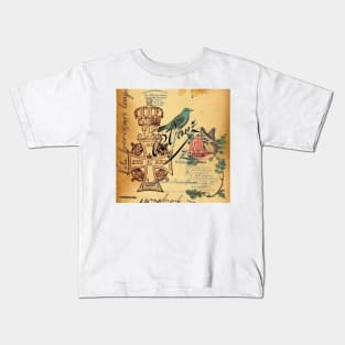 dark academia jubilee vintage cross french bird botanical Kids T-Shirt